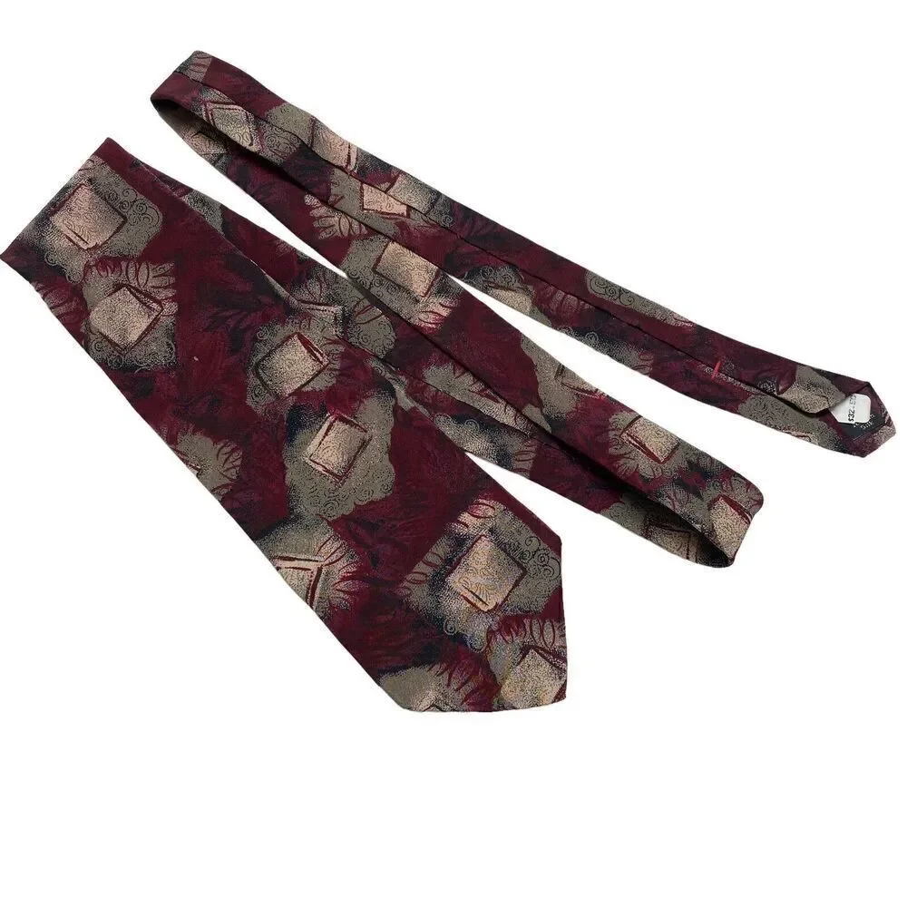 Vintage Halston III Necktie Men's Tie Italian Silk Maroon Beig Luxury Designer